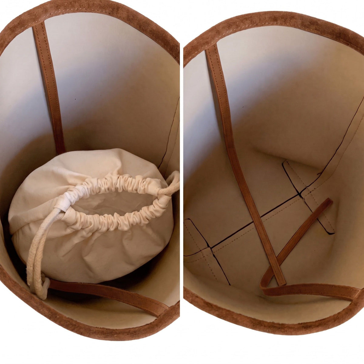 Faux Suede Bucket Shoulder Bag with Drawstring Pouch