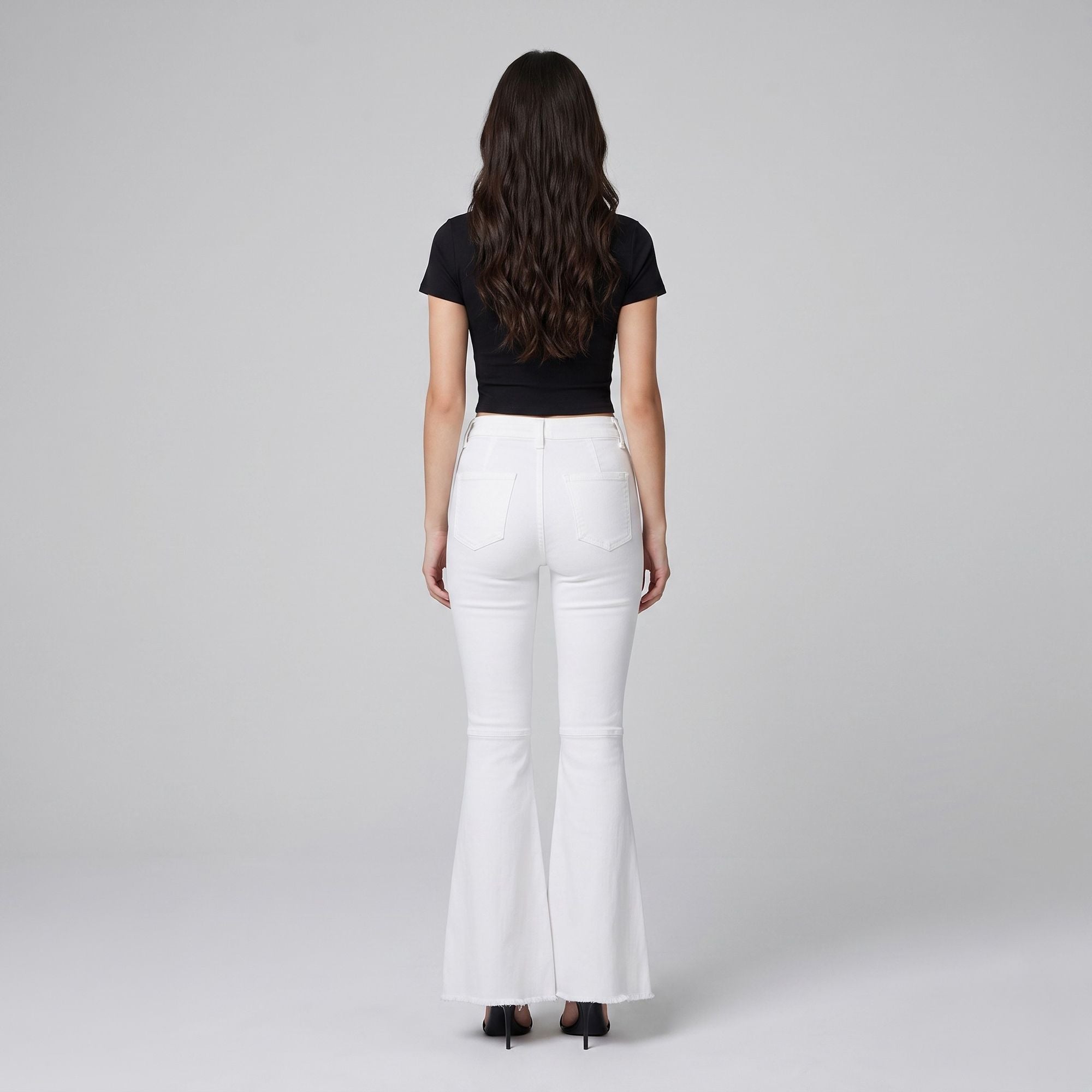 High Rise Flare Pants Button Front Stretch Wide Leg Hem Pants
