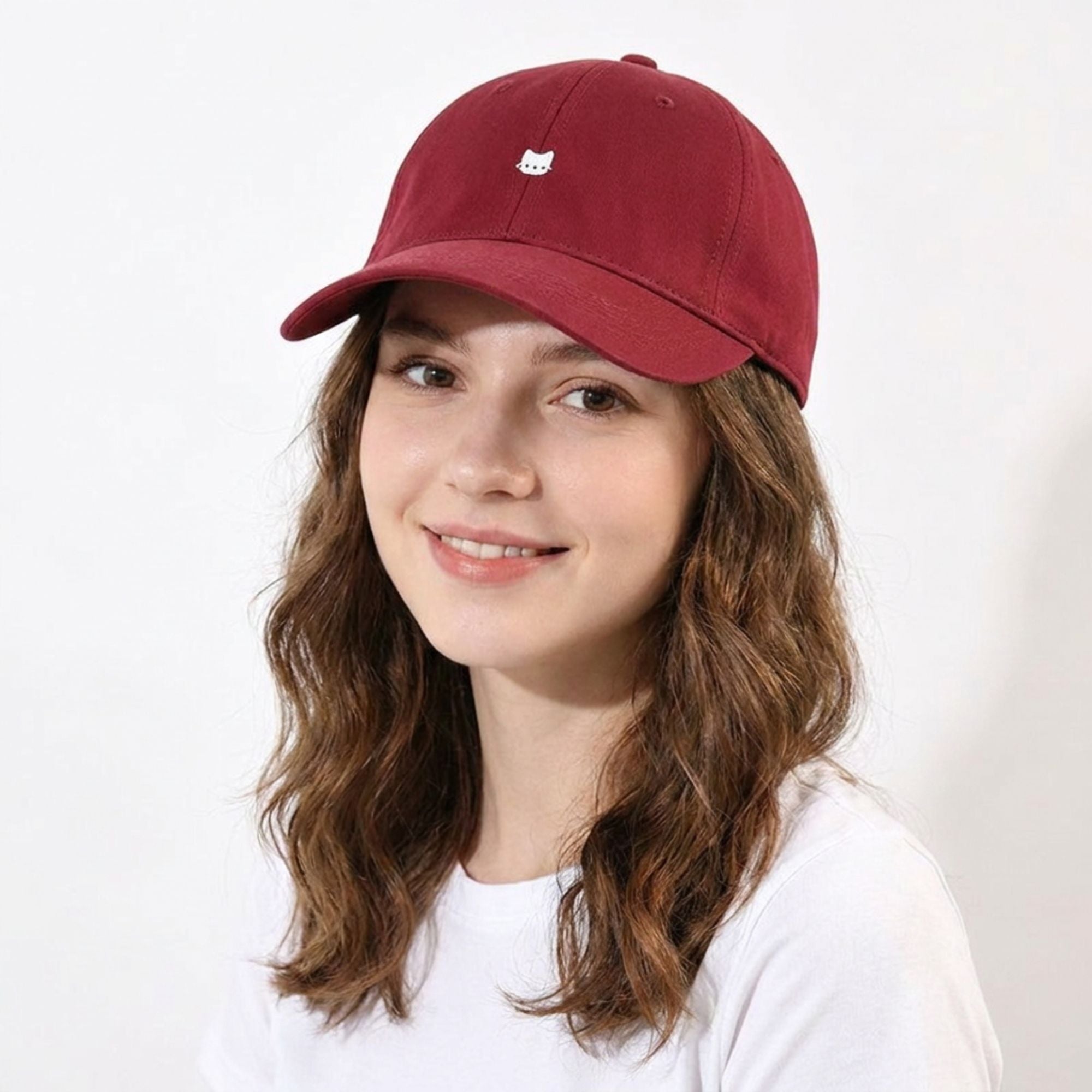Washed Cotton Baseball Cap Cat Detail Adjustable Dad Hat