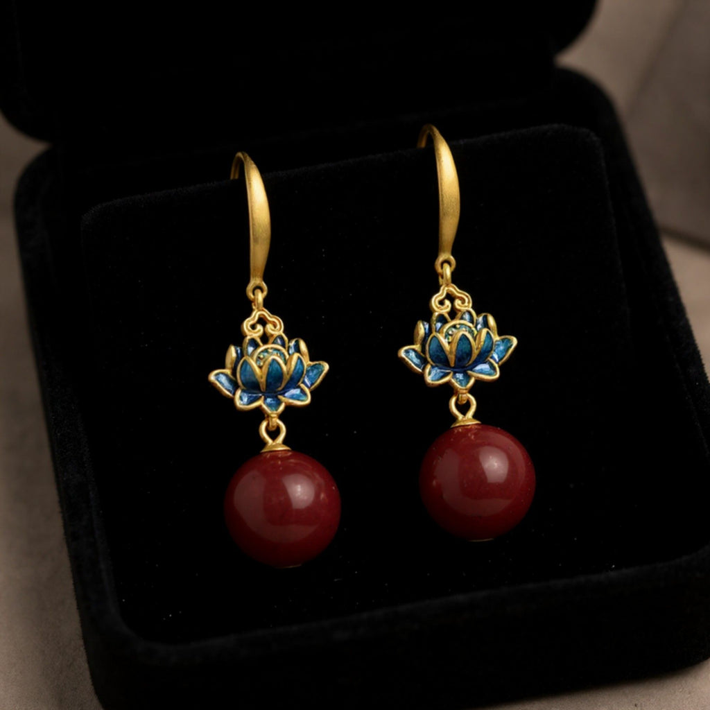 Lotus Drop Earrings with Delicate Petal Motif and Smooth Round Bead Accent for an Artistic Feminine Statement Accessory