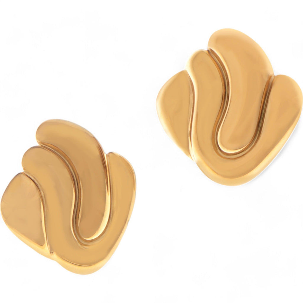 Women's Gold Tone Sculptural Swirl Stud Fashion Earrings Bold Modern Chic Design