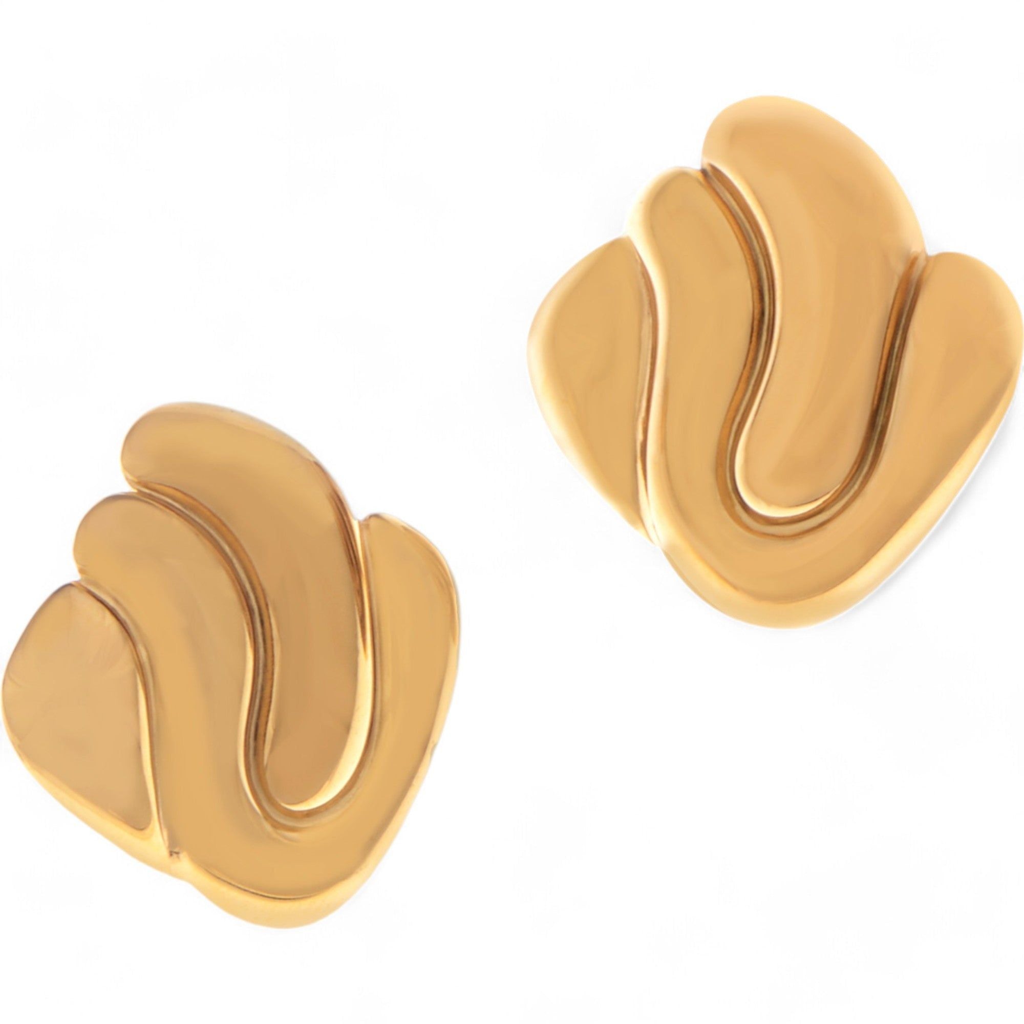 Women's Gold Tone Sculptural Swirl Stud Fashion Earrings Bold Modern Chic Design