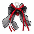 Lace Bow Bag Charm Keychain with Cherry Accent and Metal Ring Clasp