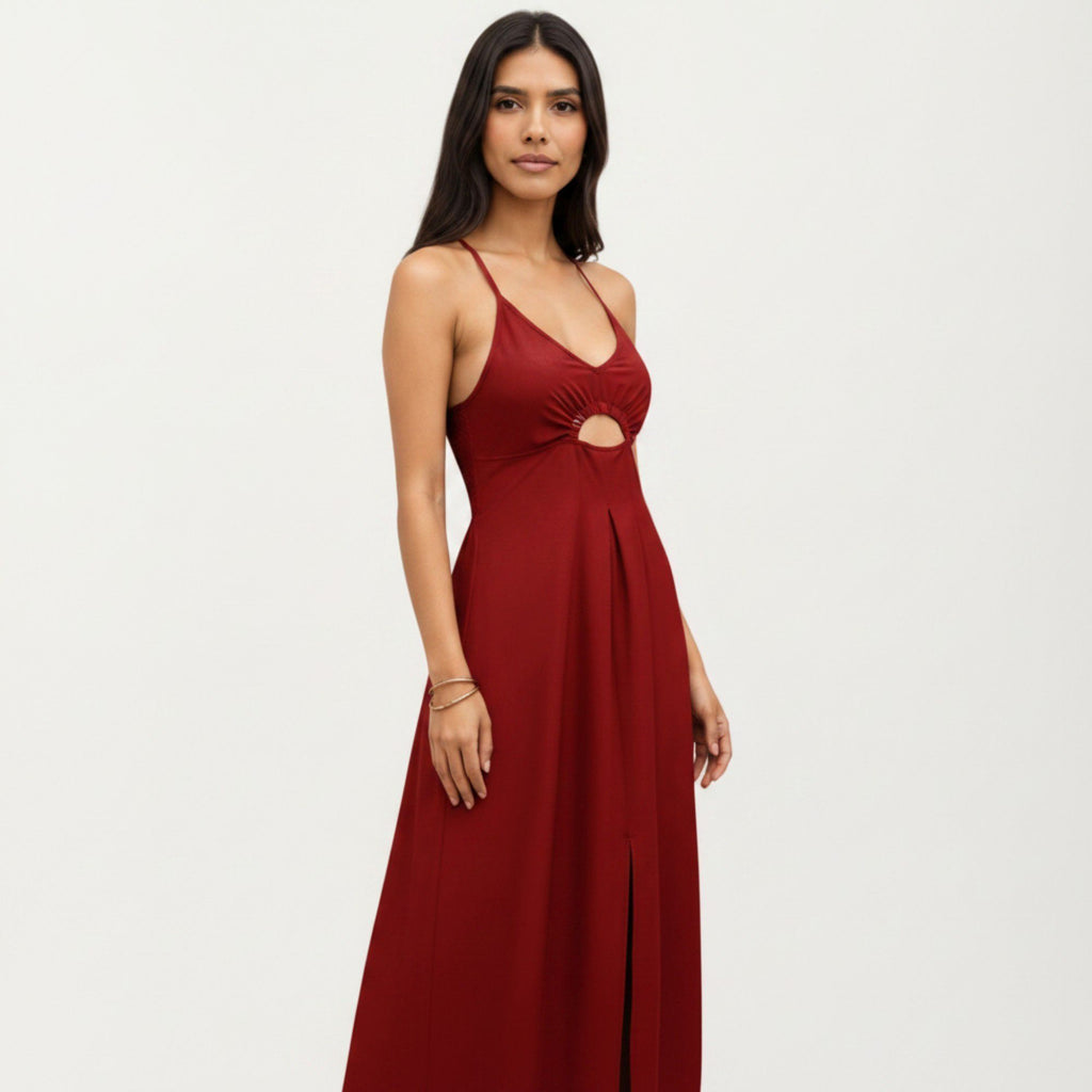 Anna-Kaci Women's Sleeveless Maxi Dress with Cutout Front and Smocked Back