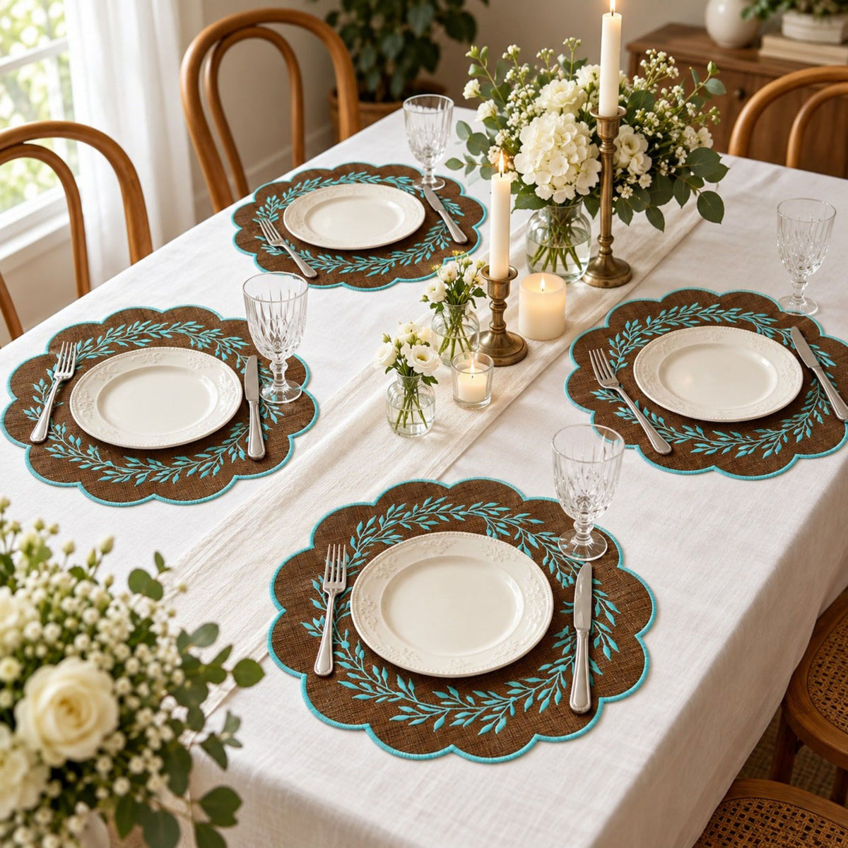 4pc Embroidered Laminated Waterproof Oil-Proof Placemat Set of 4