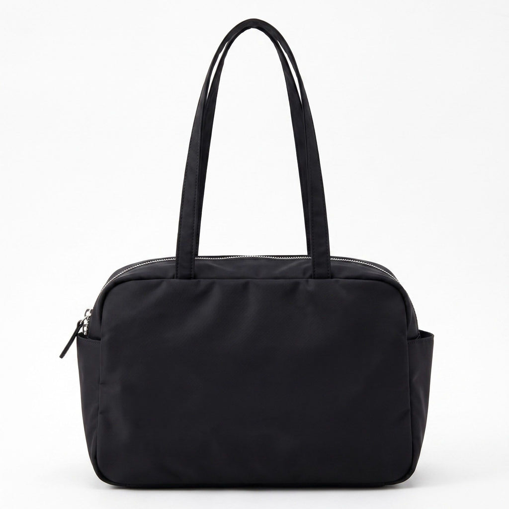 Lightweight Shoulder Tote Bag with Top Zipper and Exterior Side Pockets 12x8x3.5in