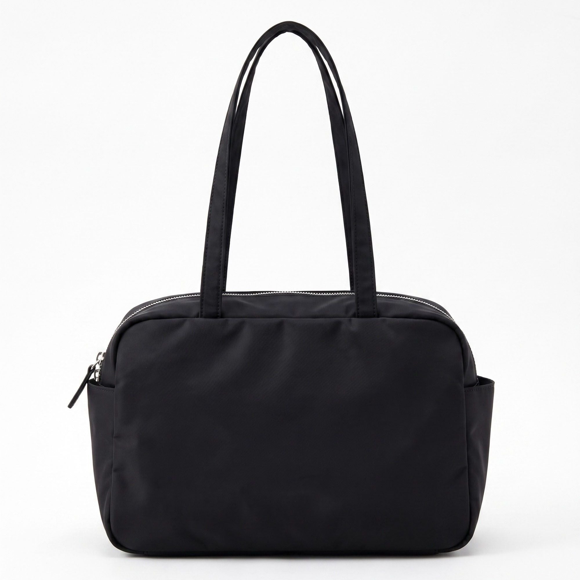 Lightweight Shoulder Tote Bag with Top Zipper and Exterior Side Pockets 12x8x3.5in