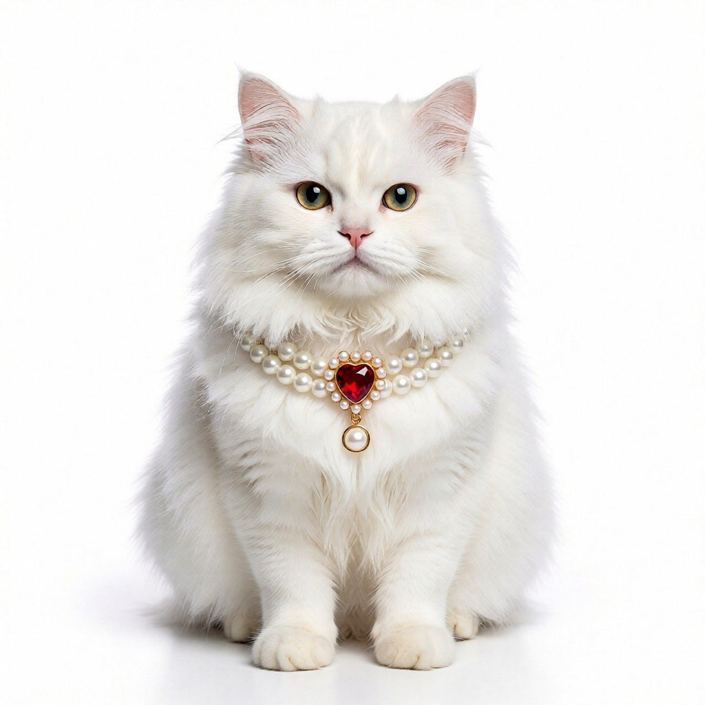 Double Strand Faux Pearl Pet Necklace Heart Gem Pendant Adjustable Collar Jewelry for Cats and Small Dogs