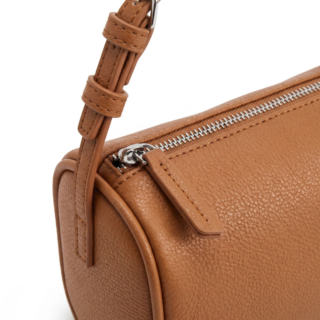 Barrel Shoulder Bag with Adjustable Strap and Top Zipper Closure 7.5x4.5x3in