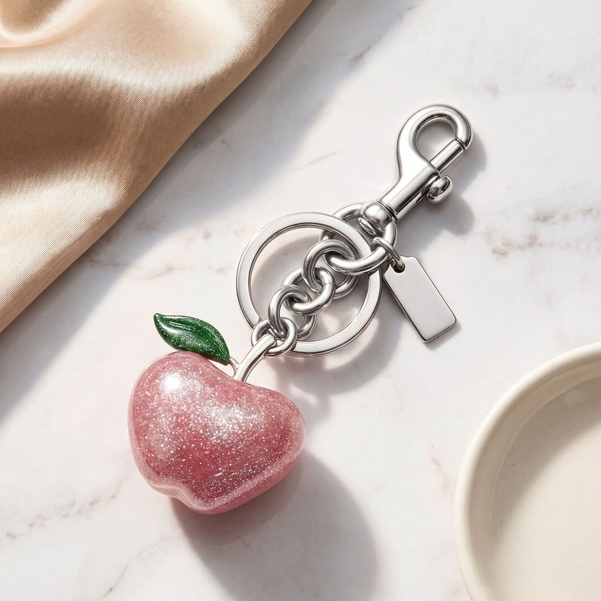 Glitter Apple Bag Charm Keychain with Lobster Clasp
