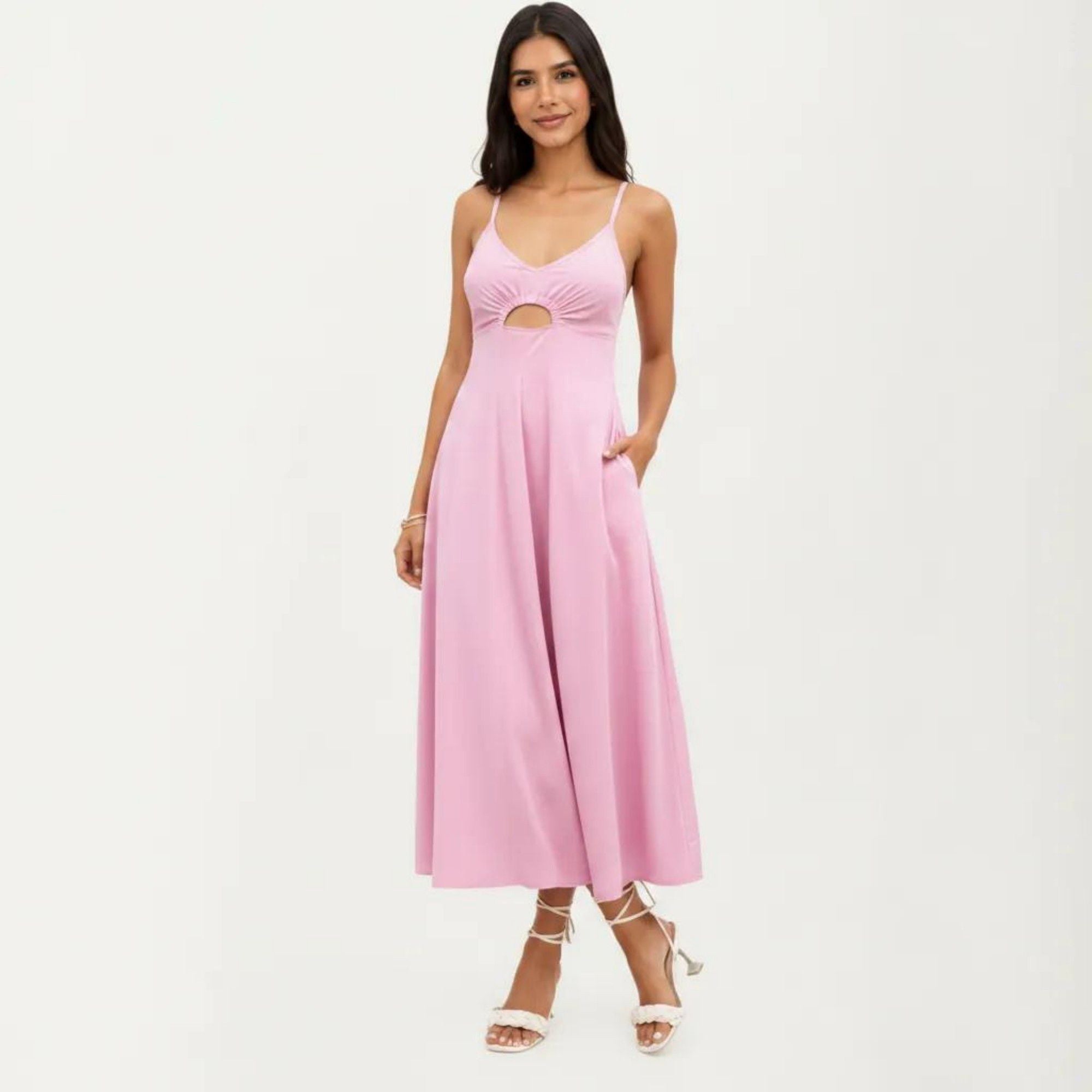 Anna-Kaci Women's Sleeveless Maxi Dress with Cutout Front and Smocked Back