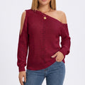One Shoulder Cold Shoulder Pointelle Knit Long Sleeve Sweater