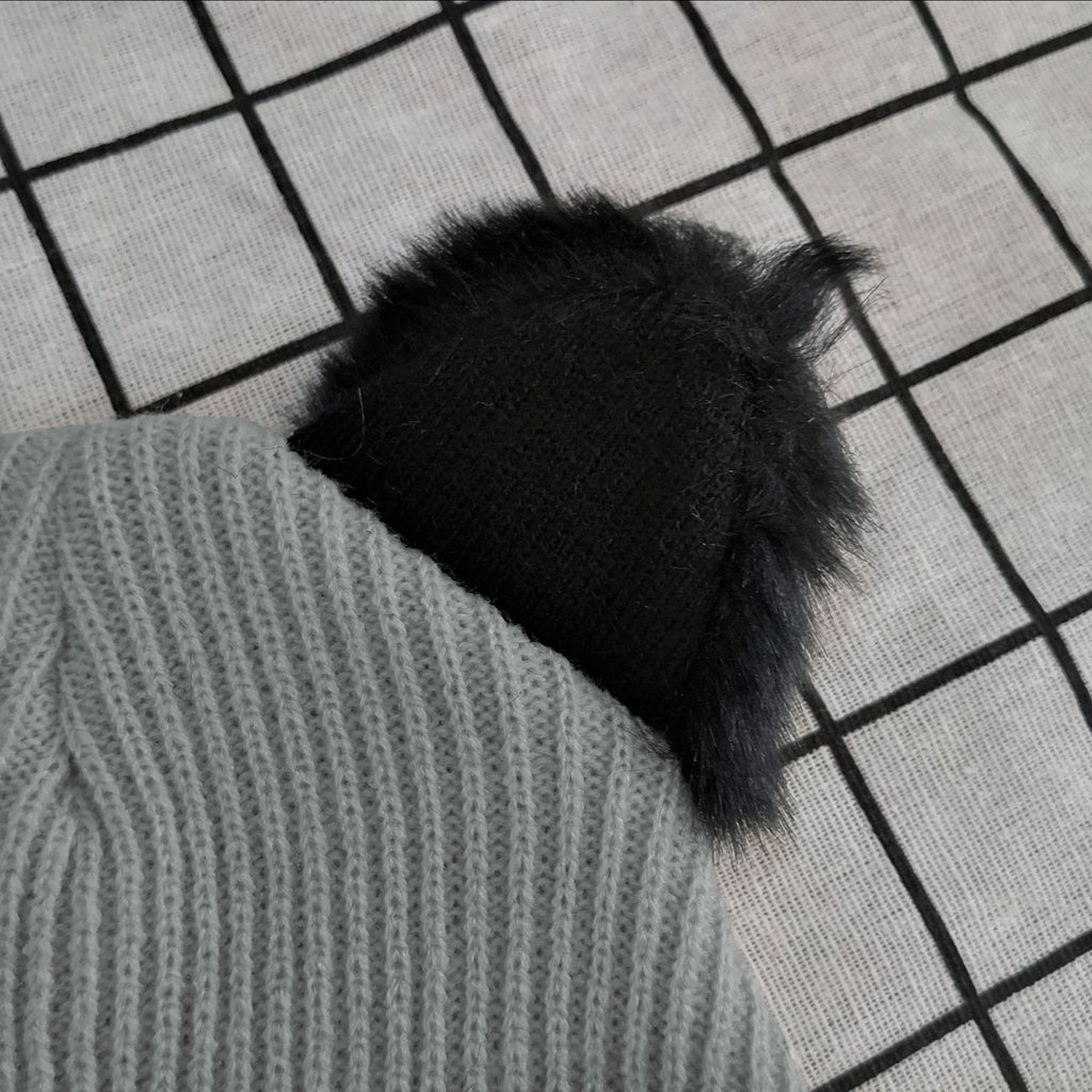 Anna-Kaci Women's Cat Ear Knit Beanie - Faux Fur Ears with Valentine Heart Whisker Embroidery for Cute Casual Winter Wear