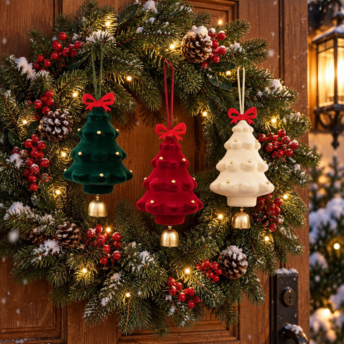 3 Pack Christmas Tree Ornaments with Bow and Bell Hanging Holiday Decorations