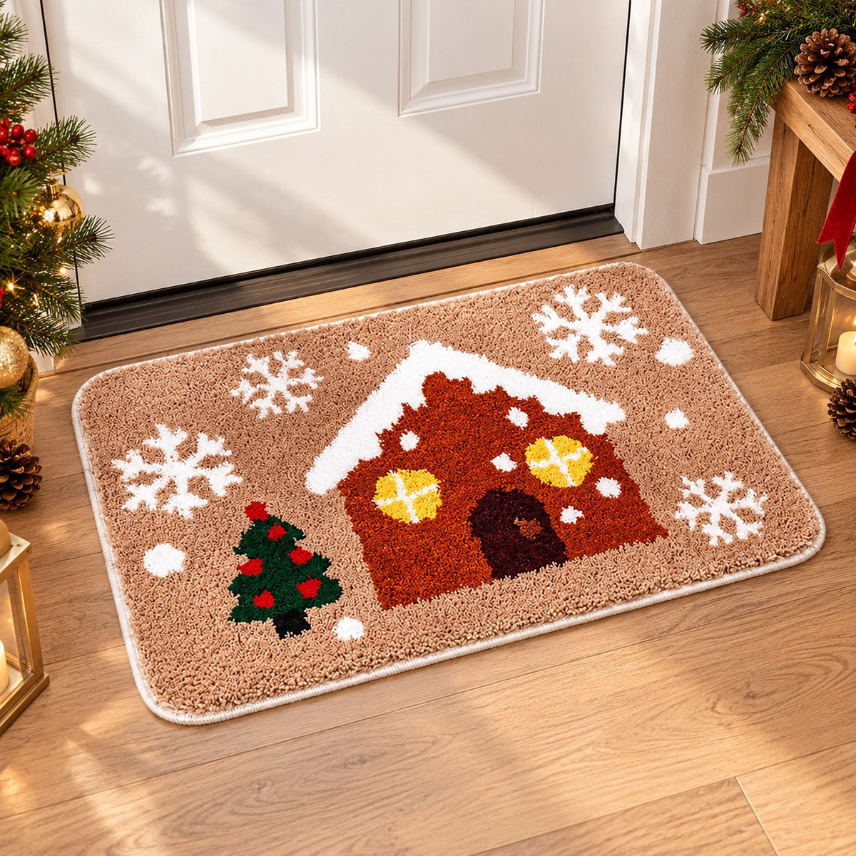Christmas Icon Tufted Bath Rug with Nonslip Backing 15.7 x 23.6 in