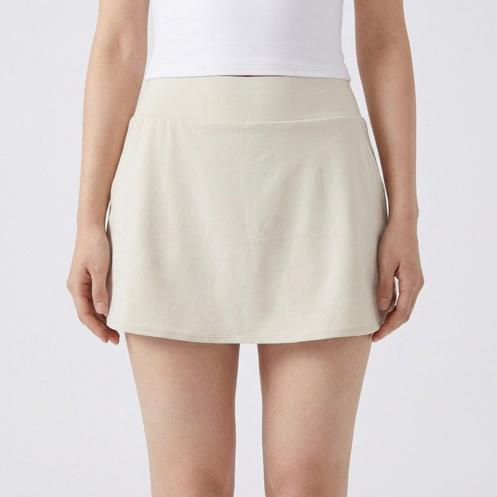 Anna-Kaci Active Women's High Waist Athletic Skort with Wide Waistband Curved Hem Smooth Stretch Knit and Built In Shorts