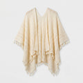 Open Knit Kimono Cover Up with Tassel Trim
