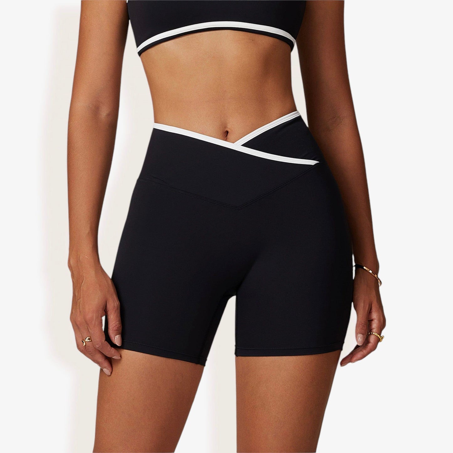 High Waist Cross Band Athletic Shorts for Yoga and Training