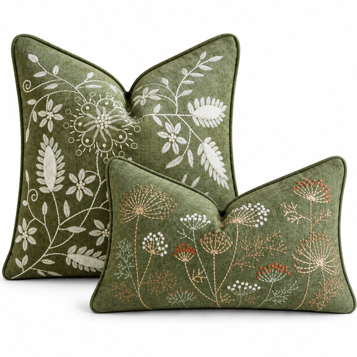 2 Pack Embroidered Floral Throw Pillow Covers 18 x 18 and 12 x 20 Inch