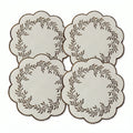 4 Piece Embroidered Floral Placemat Set Scalloped Edge Linen Look Table Mats for Dining Table
