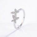Women's Double Flower Leaf Design Ring with Crystal Detailing