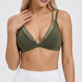 Padded Double Strap V Neck Sports Bra Tank Top Contrast Trim Workout Yoga Crop Top