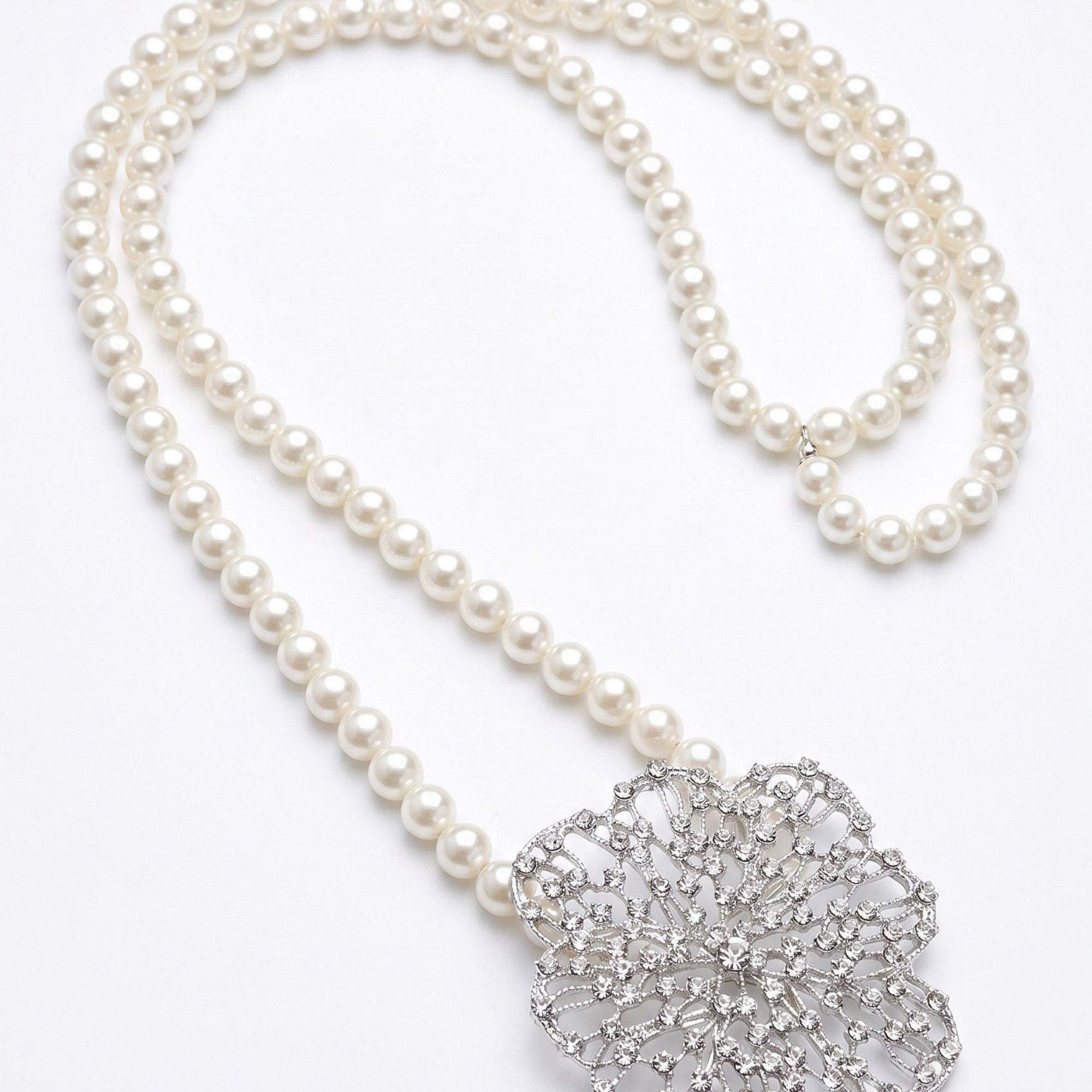 Filigree Crystal Flower Pearl Waist Chain Adjustable Elegant Body Belt Luxury Floral Waist Jewelry 47.2in