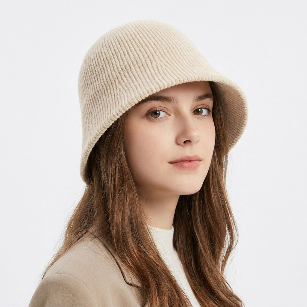 Textured Knit Cloche Bucket Hat Soft Brim Casual Hat