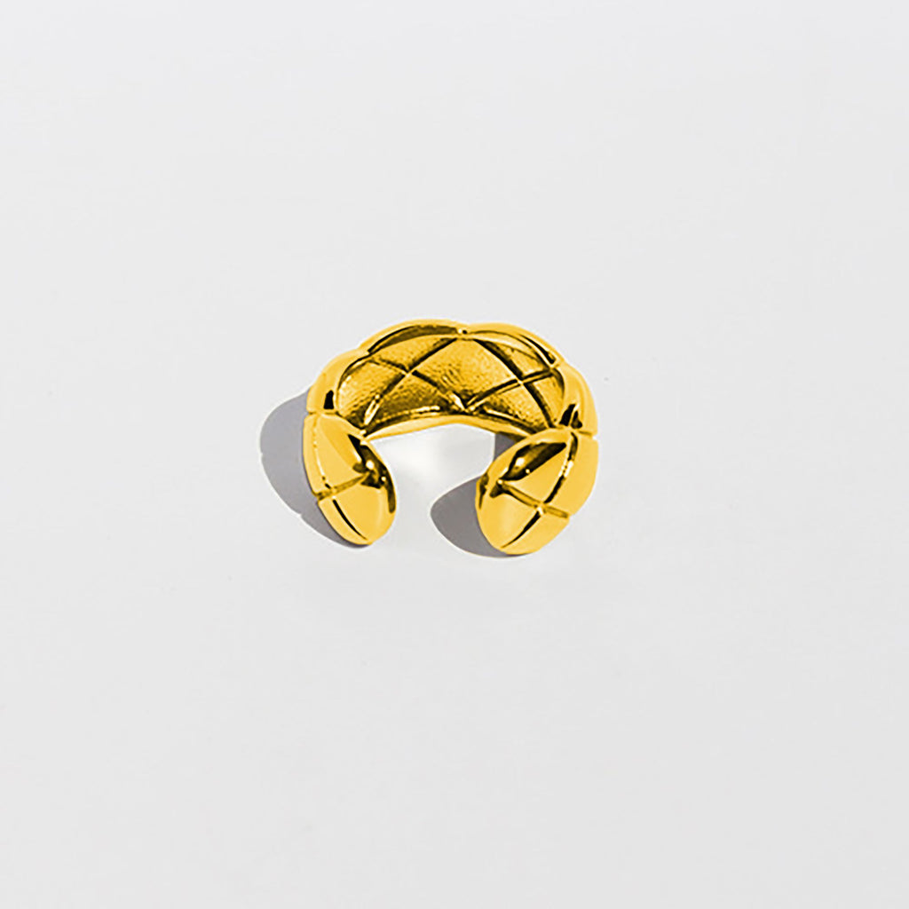 Women's Quilted Open Cuff Ring - Adjustable Brass Textured Statement Ring for Luxury Daily Wear