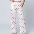 Heart Print Wide Leg Lounge Pants Elastic Drawstring Waist Casual Trousers with Pockets