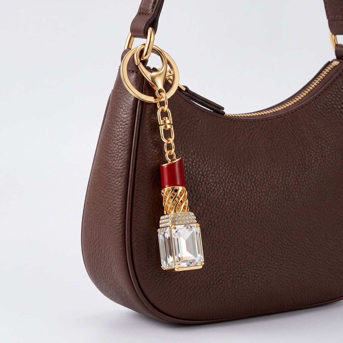 Lipstick Rhinestone Keychain Bag Charm with Lobster Clasp and Key Ring