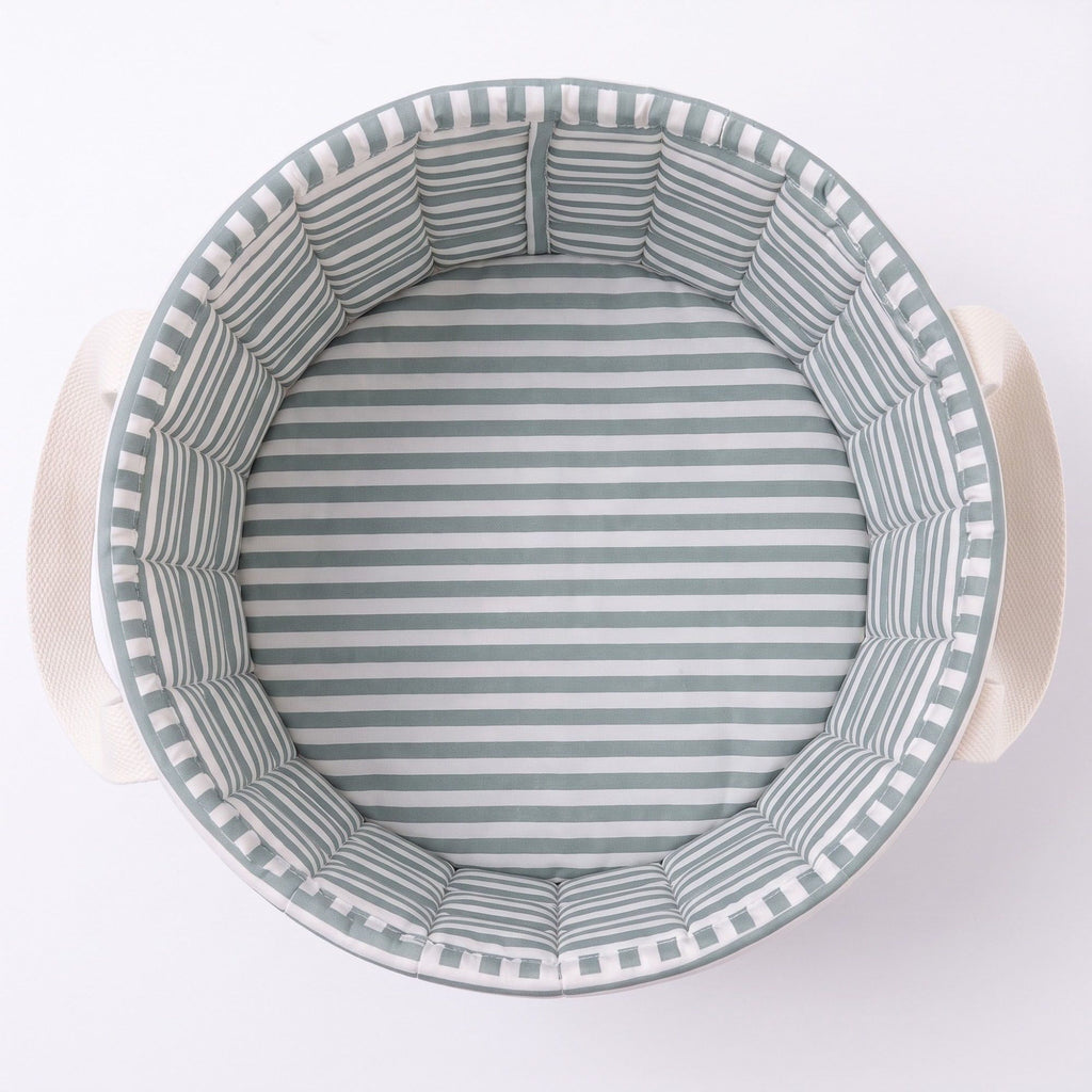 Quilted Striped Fabric Storage Basket with Carry Handles
