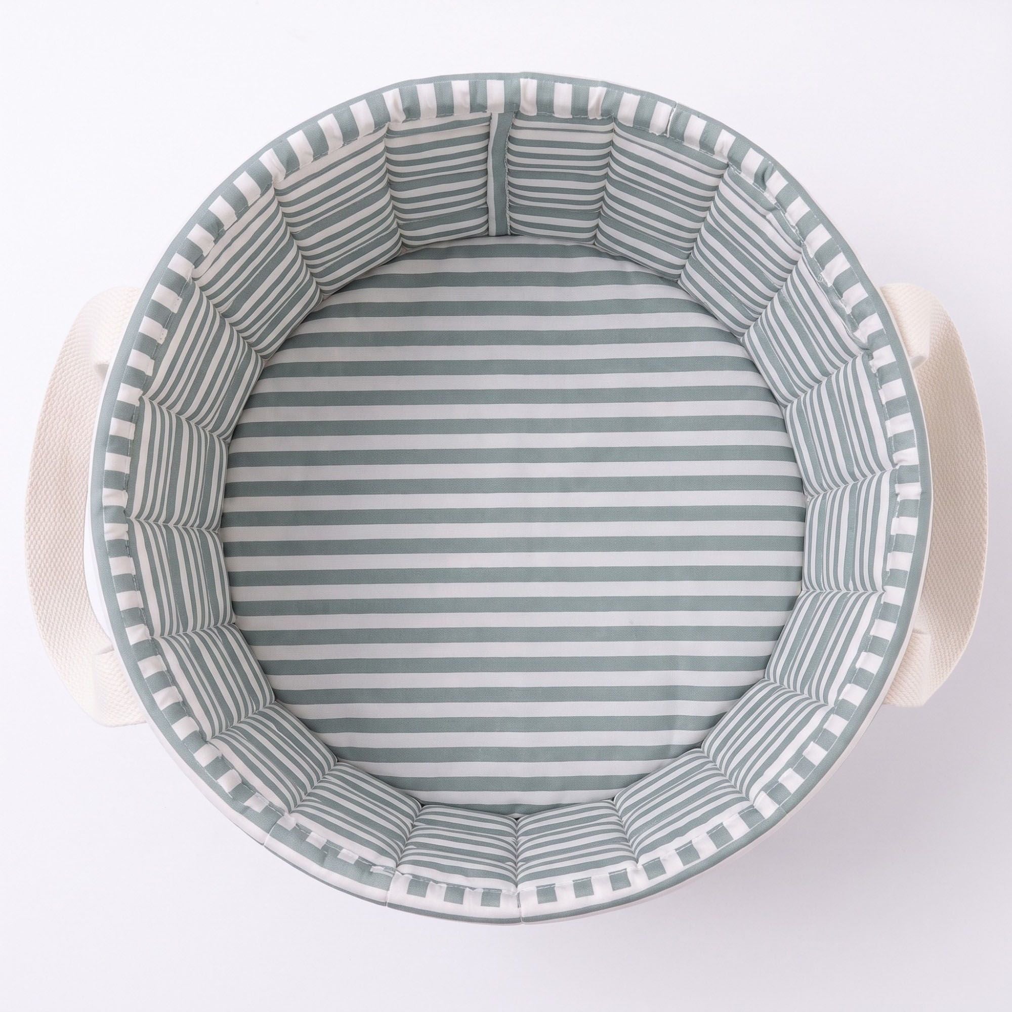Quilted Striped Fabric Storage Basket with Carry Handles