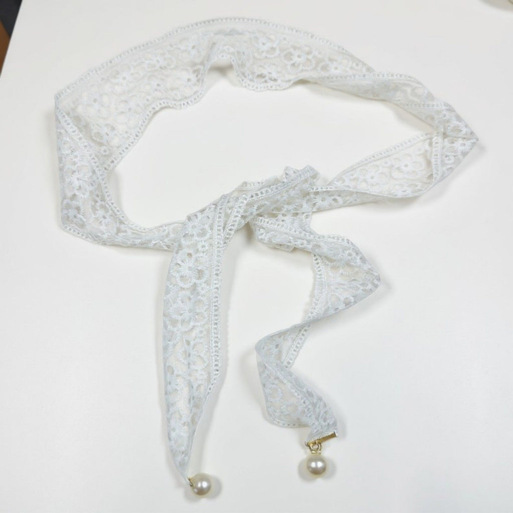 Anna-Kaci Women's Floral Lace Ribbon Belt with Oversized Bow and Pearl Drop Details 59in