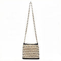 Beaded Crossbody Mini Bag with Long Strap Open Weave Wooden Bead Shoulder Purse Lightweight Small Handbag