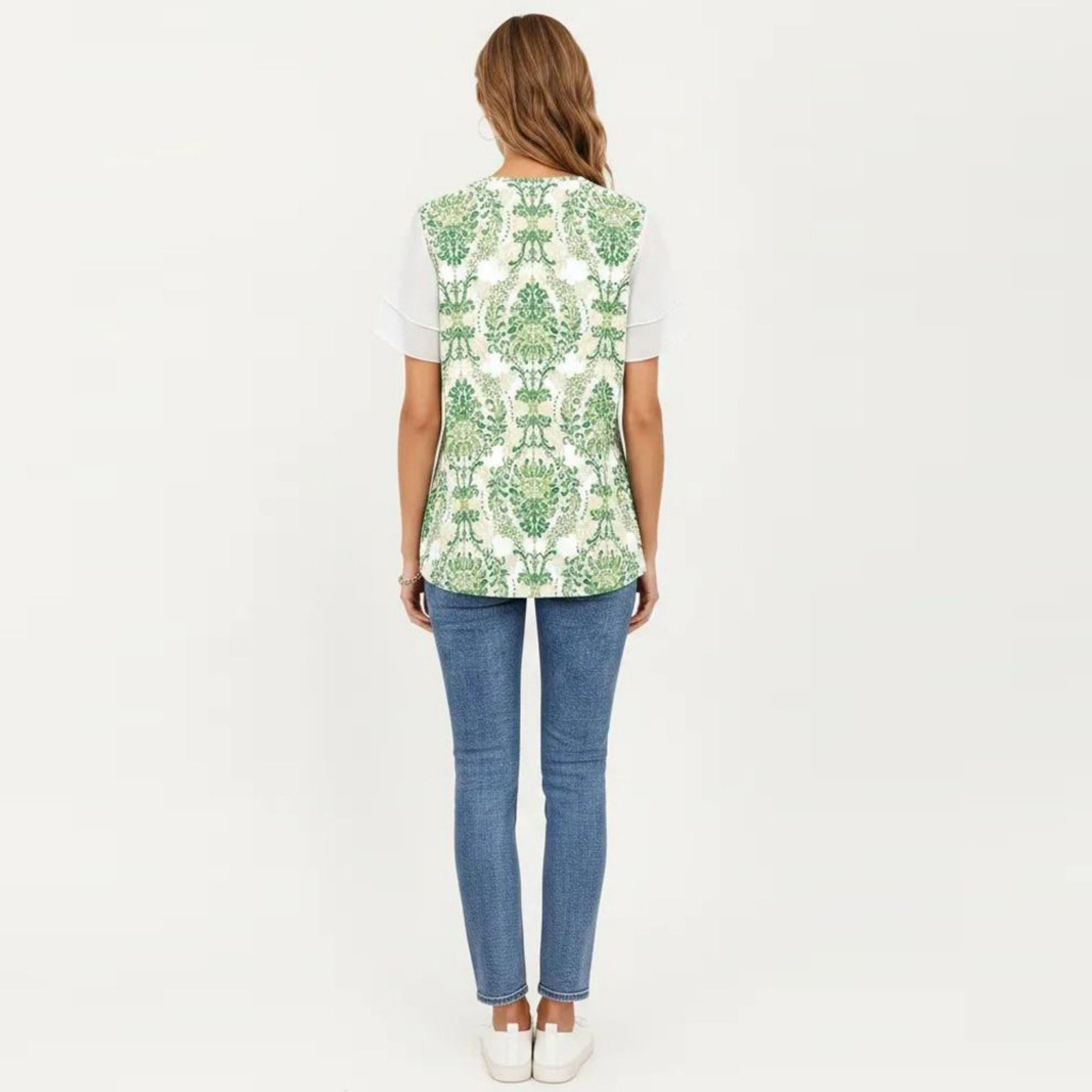Anna-Kaci Women's Short Sleeve Top with Leopard Print Mesh Sleeves Round Neck Relaxed Fit Casual Shirt