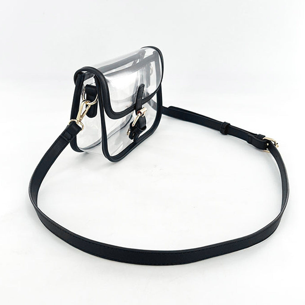 Clear Crossbody Handbag with Adjustable Strap and Buckle Flap Closure