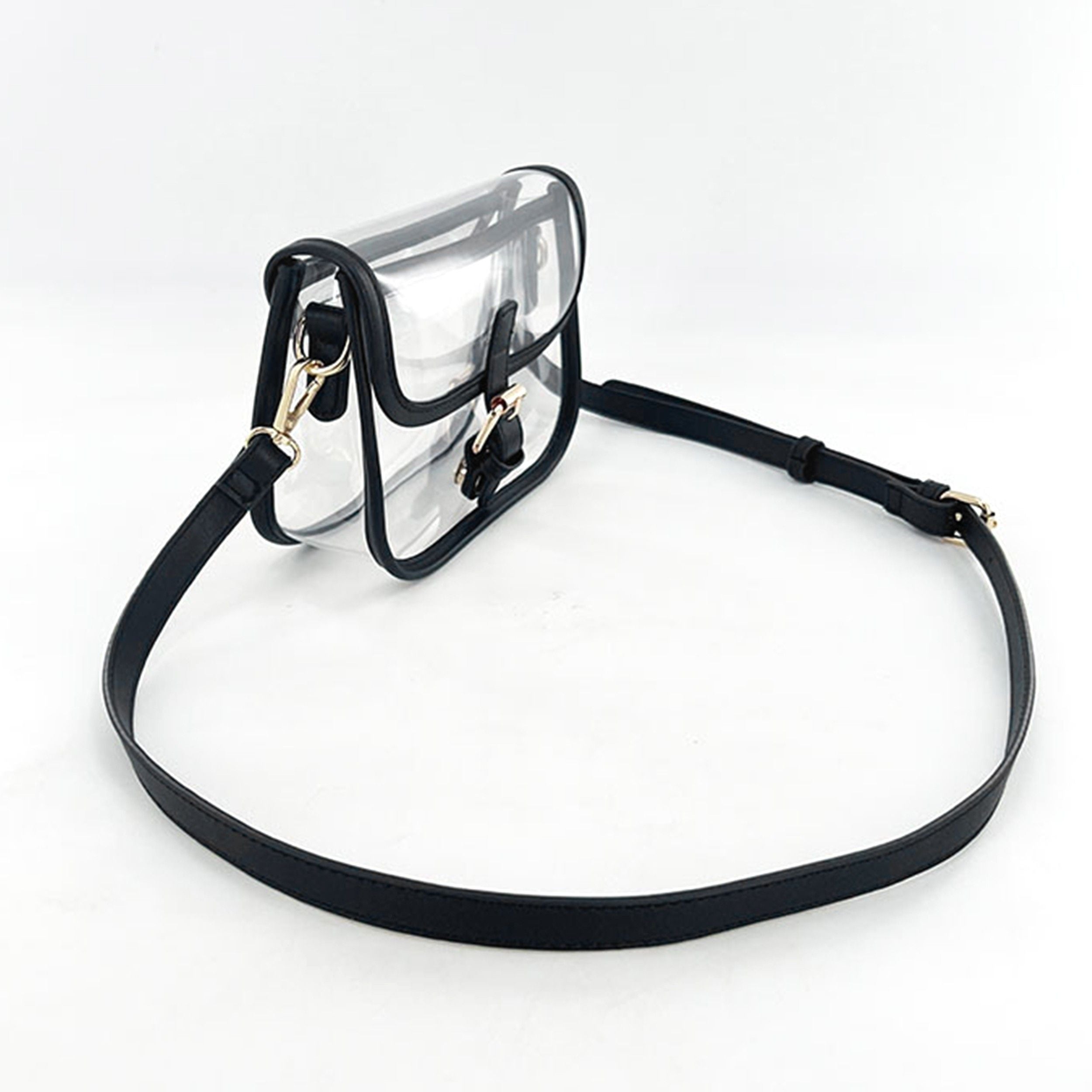 Clear Crossbody Handbag with Adjustable Strap and Buckle Flap Closure
