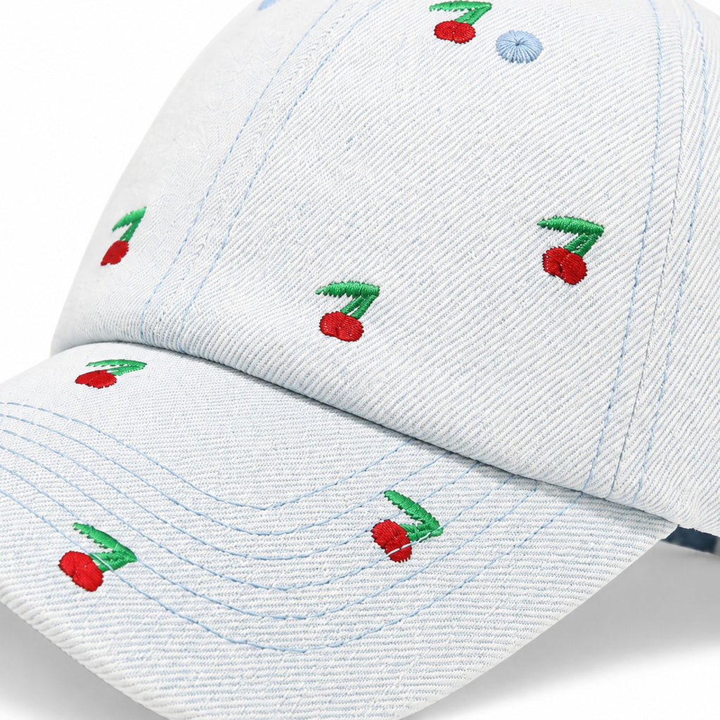 Denim Baseball Cap Cherry Embroidered Adjustable Dad Hat