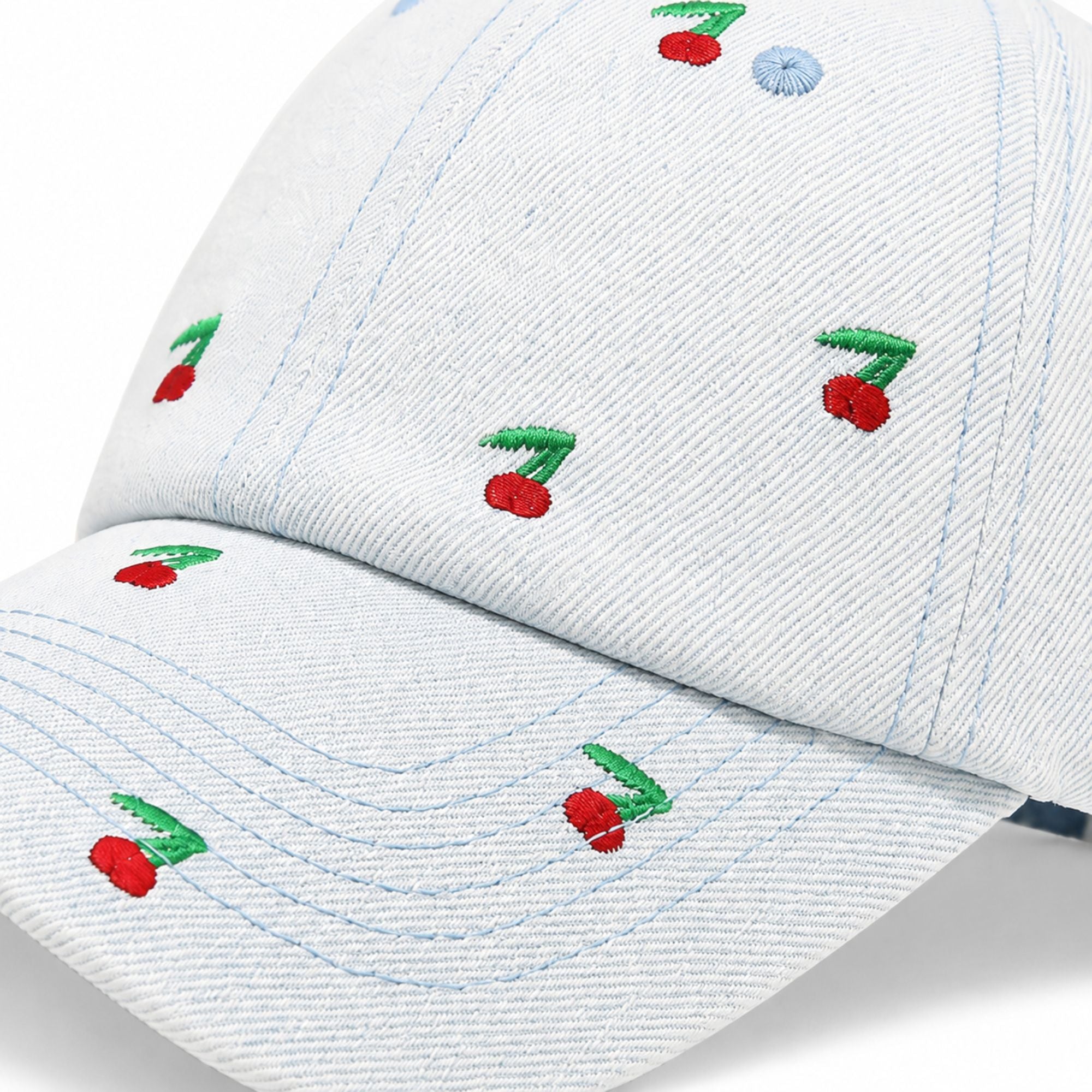 Denim Baseball Cap Cherry Embroidered Adjustable Dad Hat