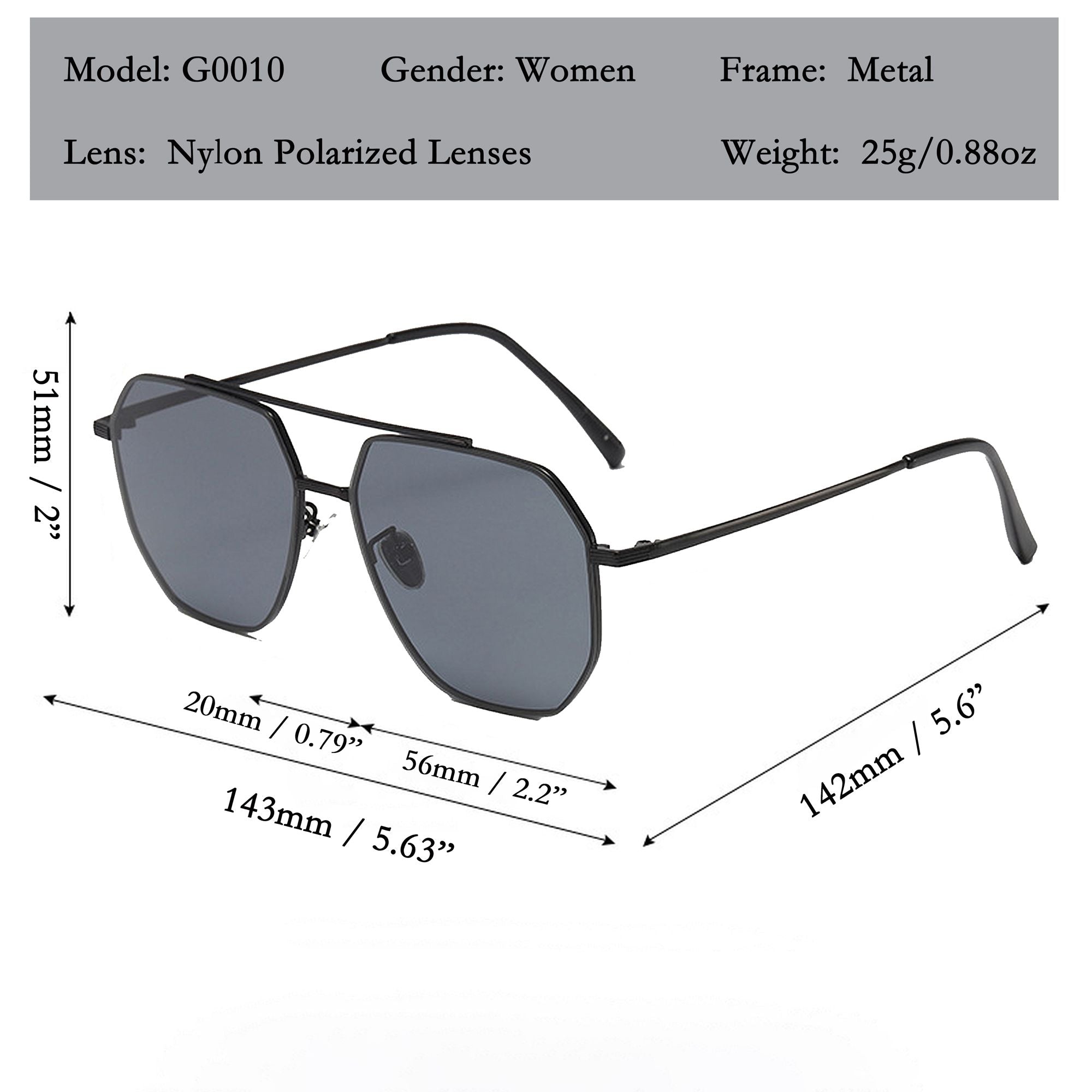 Anna-Kaci Women's Rimmed Hexagonal Polarized Aviator Sunglasses UV400 Protection