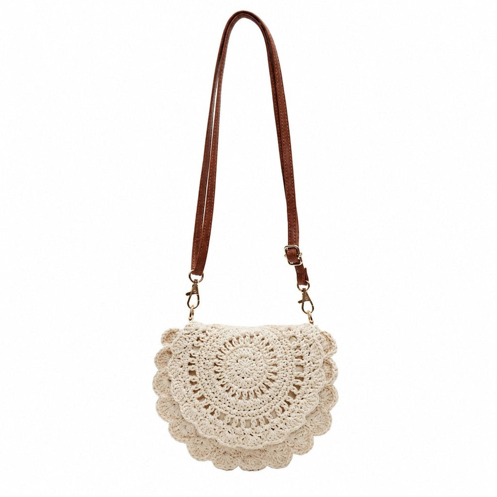 Crochet Crossbody Bag with Scalloped Flap Magnetic Closure and Shoulder Strap