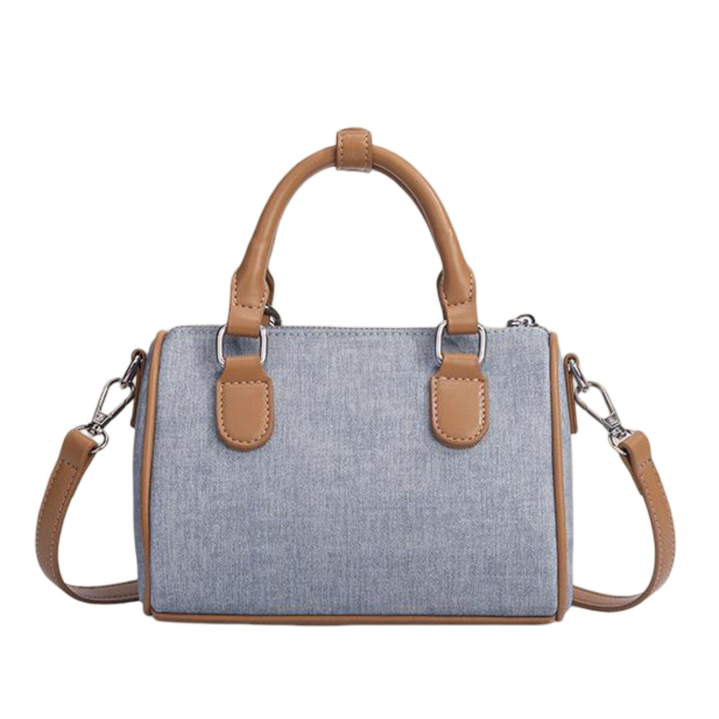 Denim Cherry Boston Handbag with Top Handles