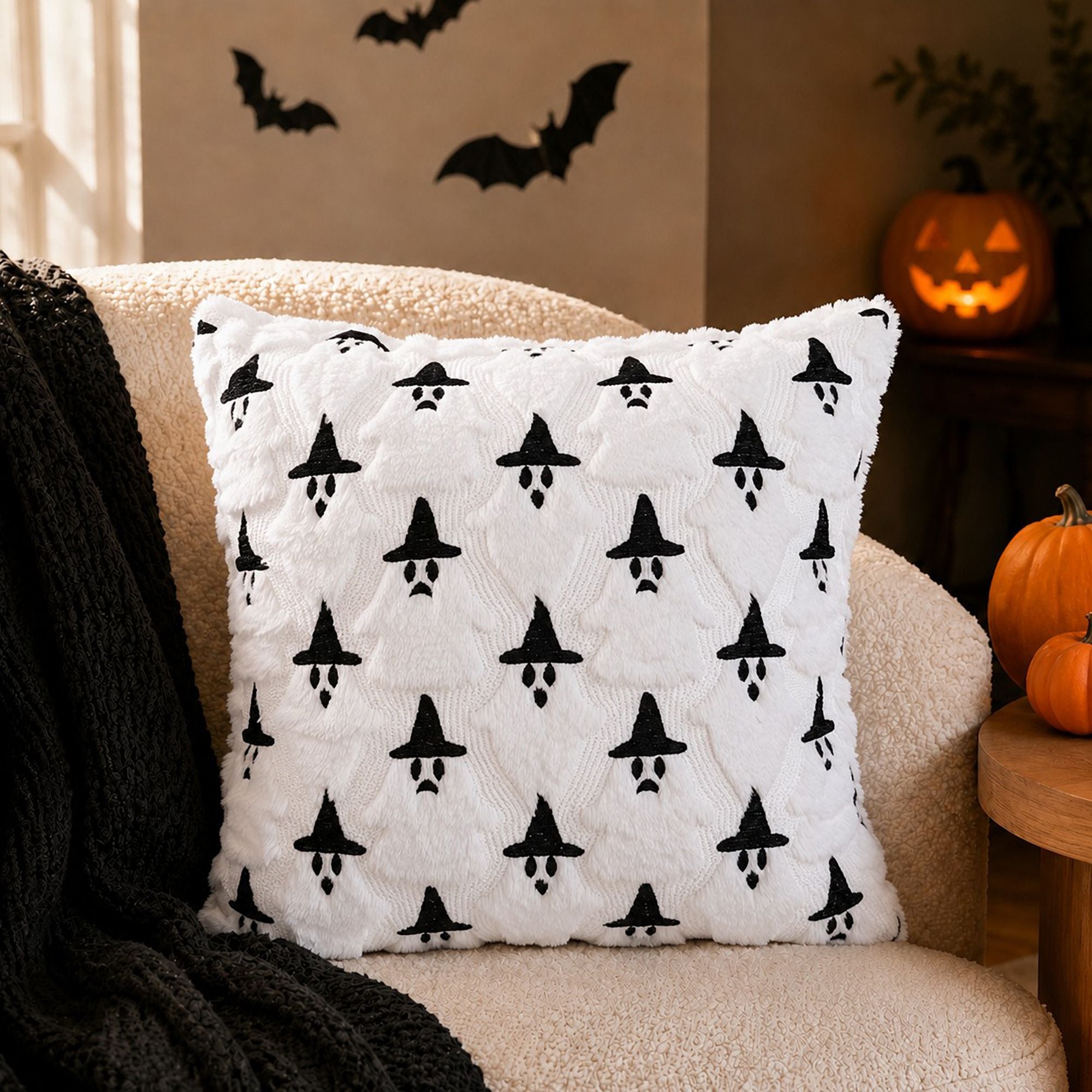 Halloween Tufted Ghost Throw Pillow Cover for Couch Bed and Chair