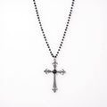 Women's Gothic Cross Pendant Necklace with Crystal Accents and Beaded Chain