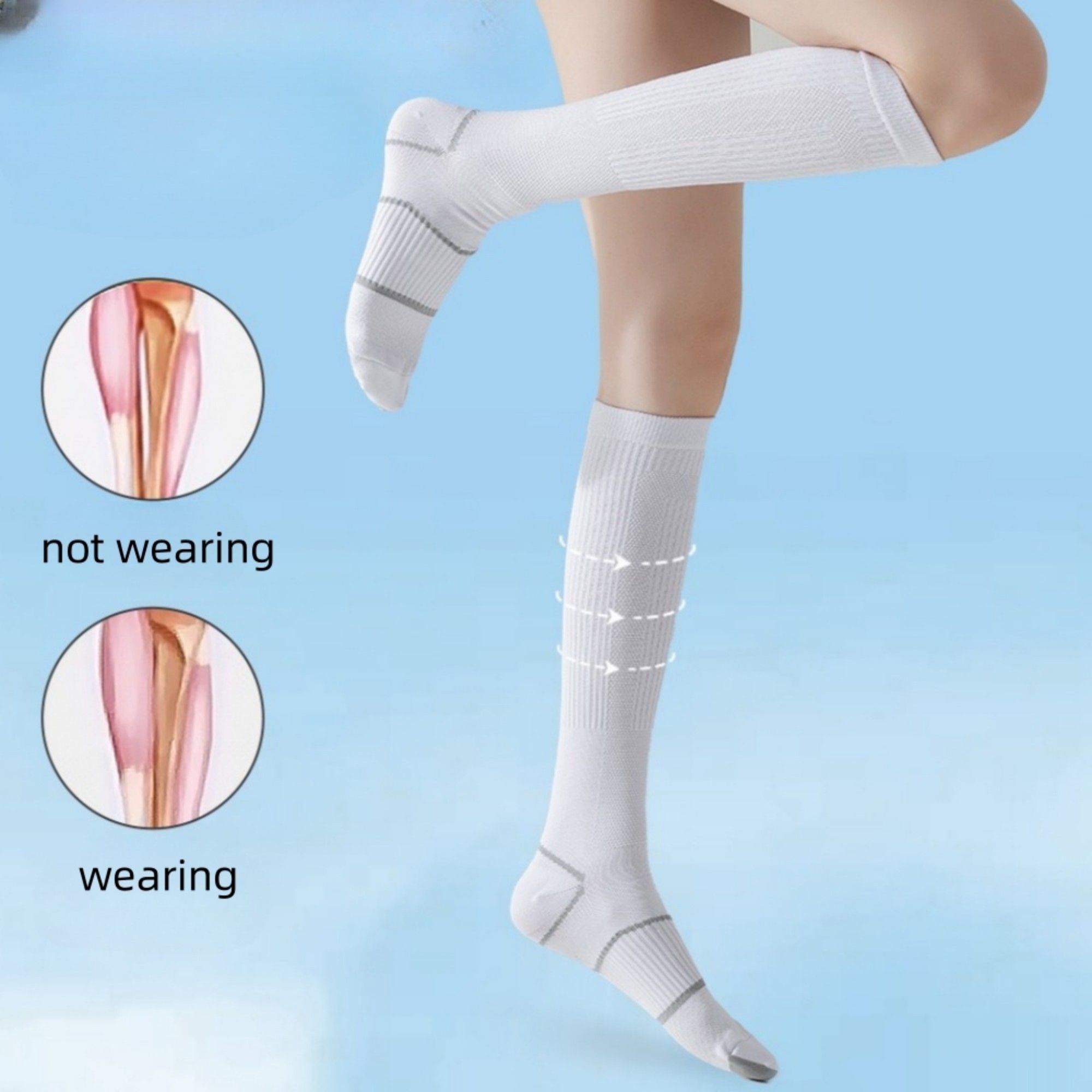 Anna-Kaci Women's Knee High Compression Socks with Arch Support and Stretch Fit for Running and Recovery 2-Pack