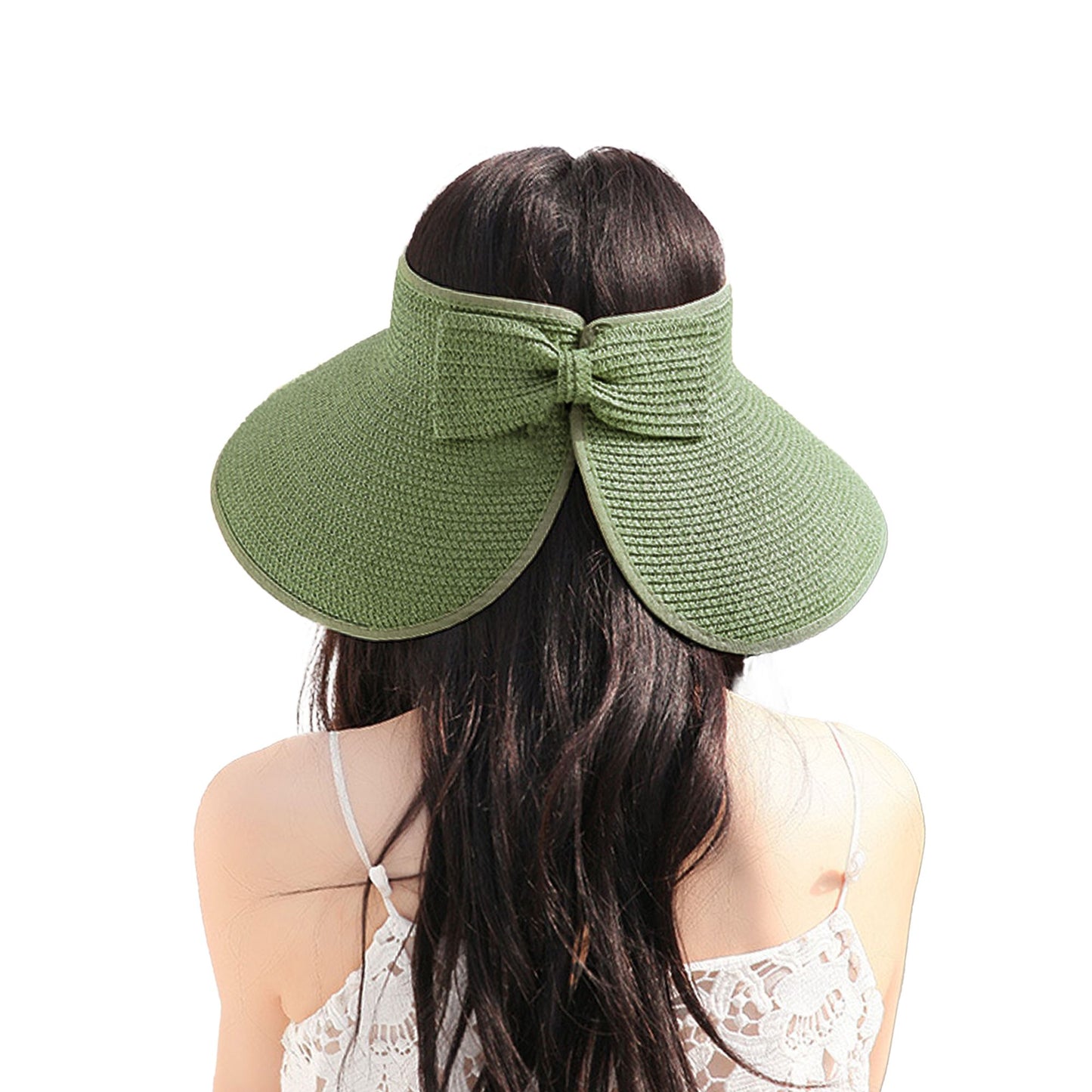 Anna-Kaci Women's Wide Brim Visor Hat with Bow Detail Adjustable Velcro Closure for Beach or Outdoor Protection