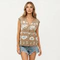 Anna-Kaci Women's Sleeveless Floral Knit Vest Top with V-Neck Front and Button Detail