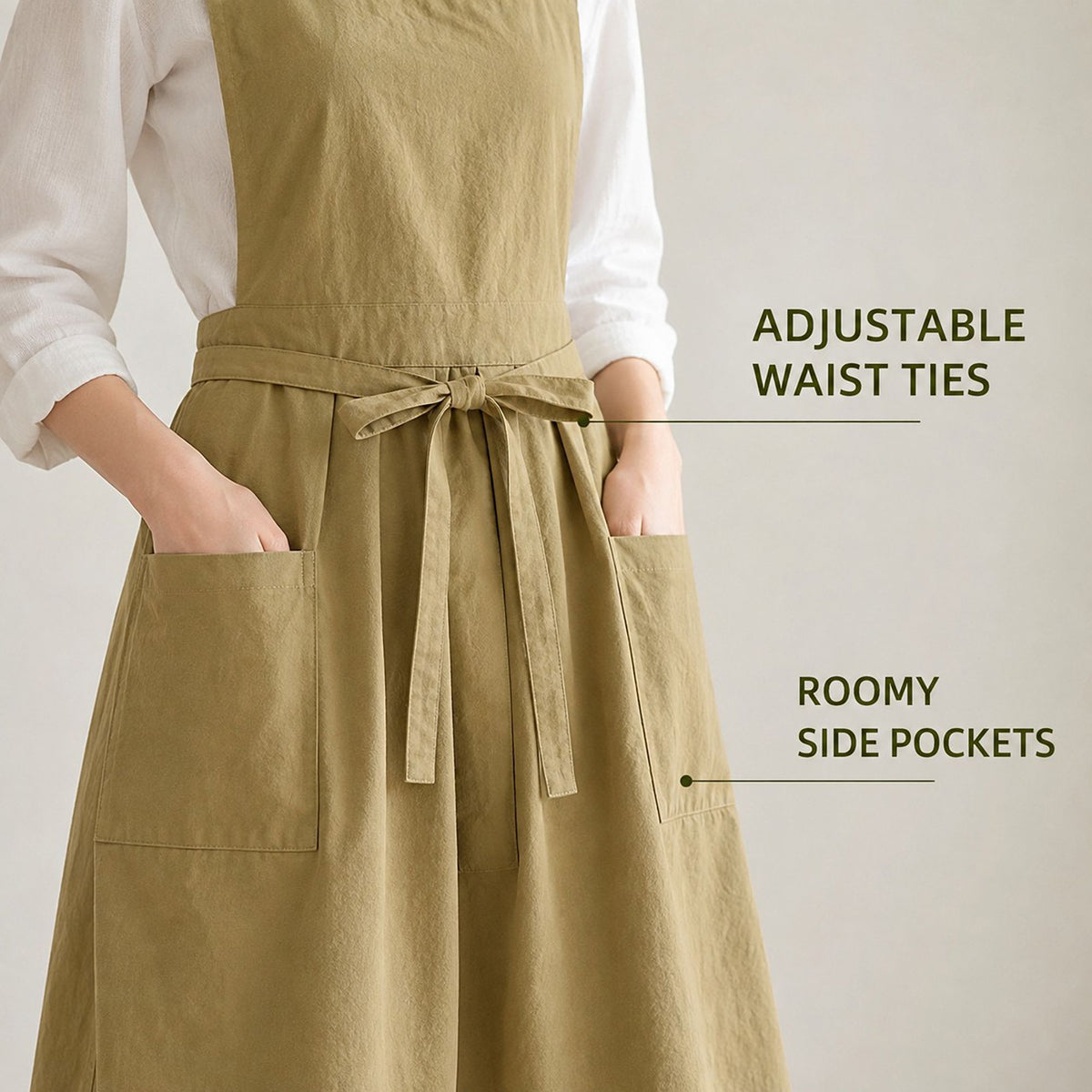 Water Resistant Cross Back Apron with Pockets and Waist Tie
