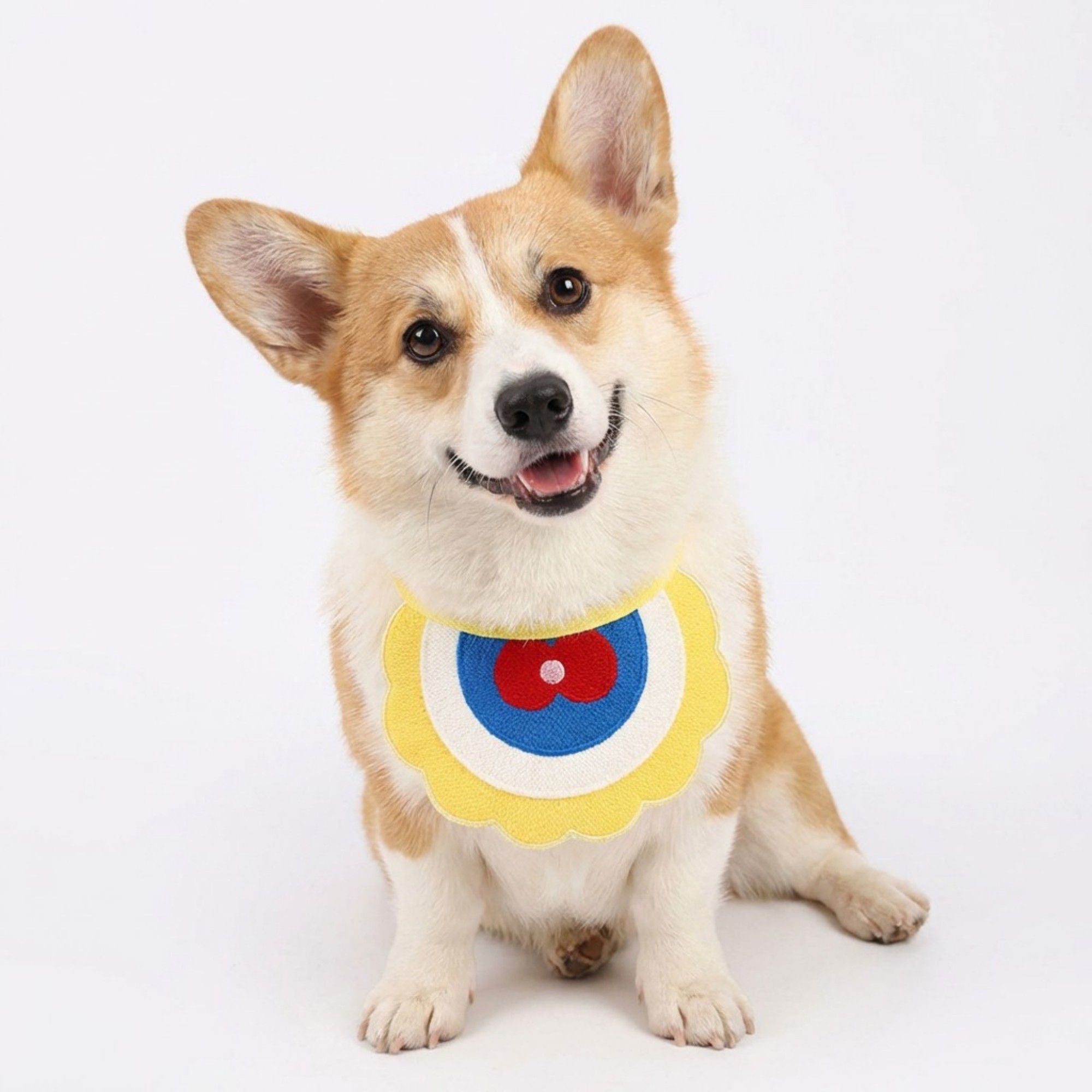Pet Bib Collar Soft Adjustable Knit Bandana with Colorful Embroidered Design for Cats and Dogs
